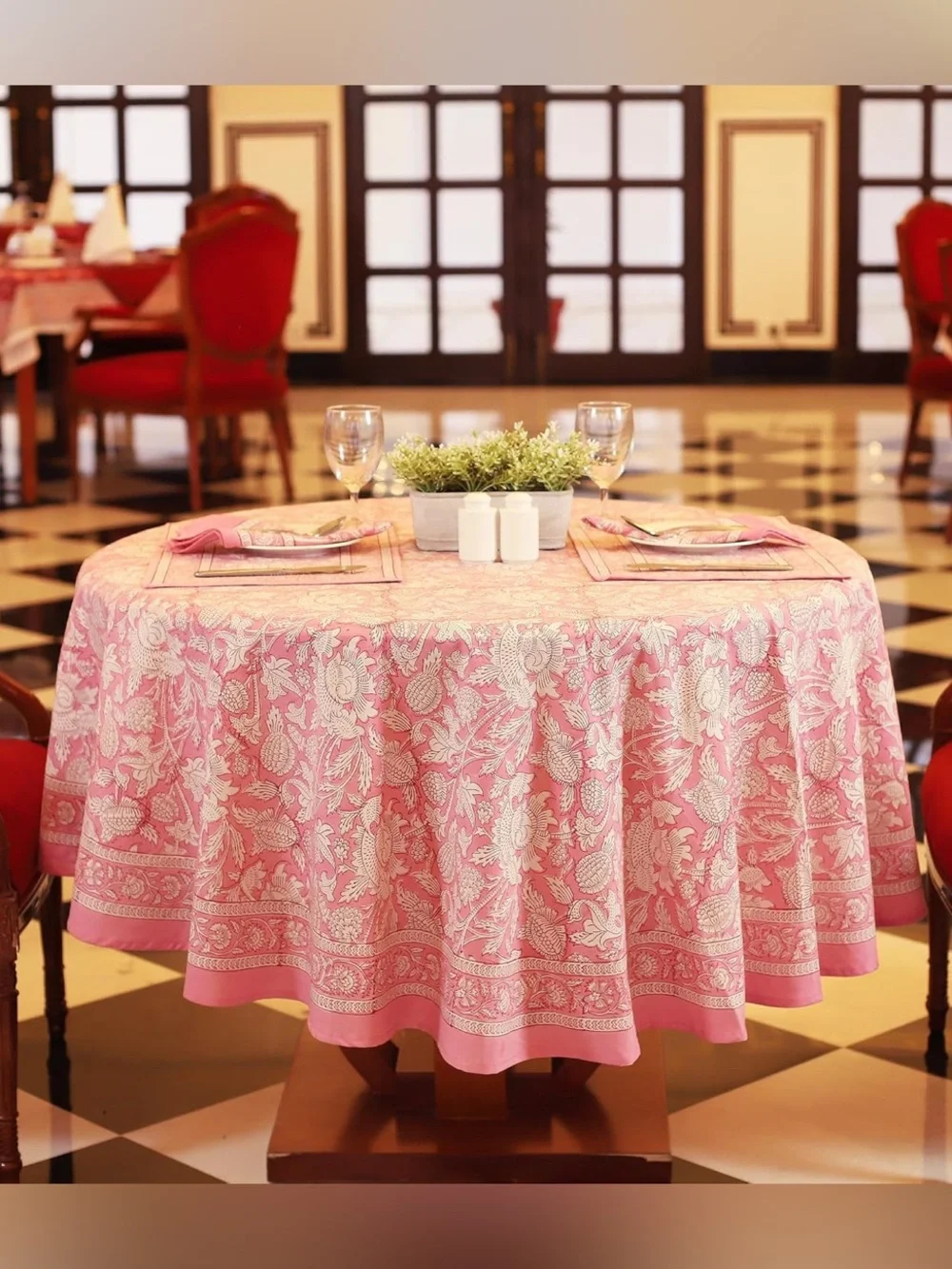 Round Floral Cotton Tablecloth